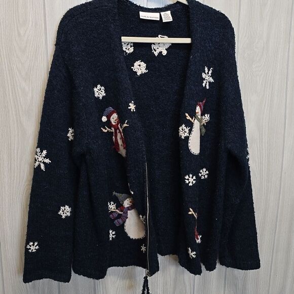 Croft & Barrow | Silk and Wool Christmas Snowman Sweater Cardigan - Picture 8 of 8